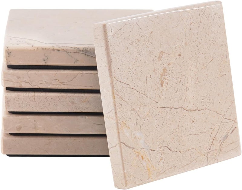 Radicaln Marble Coasters Square 3.5" Inches Verona Handmade Bar Style Coaster Set, Ideal Drink Coasters for Modern Home Bars, Absorbent Coaster Set of 6 - Image 1