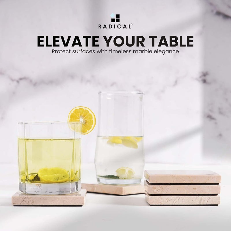 Radicaln Marble Coasters Square 3.5" Inches Verona Handmade Bar Style Coaster Set, Ideal Drink Coasters for Modern Home Bars, Absorbent Coaster Set of 6 - Image 3