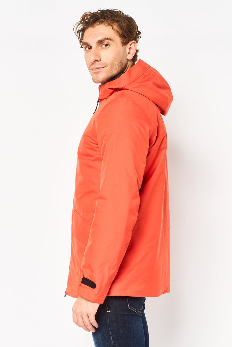GEOX Men Solid Hooded Jacket, Pumpkin Red - Image 2