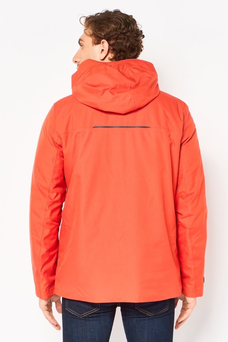 GEOX Men Solid Hooded Jacket, Pumpkin Red - Image 3