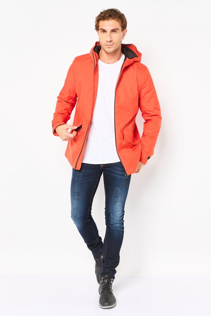 GEOX Men Solid Hooded Jacket, Pumpkin Red - Image 4