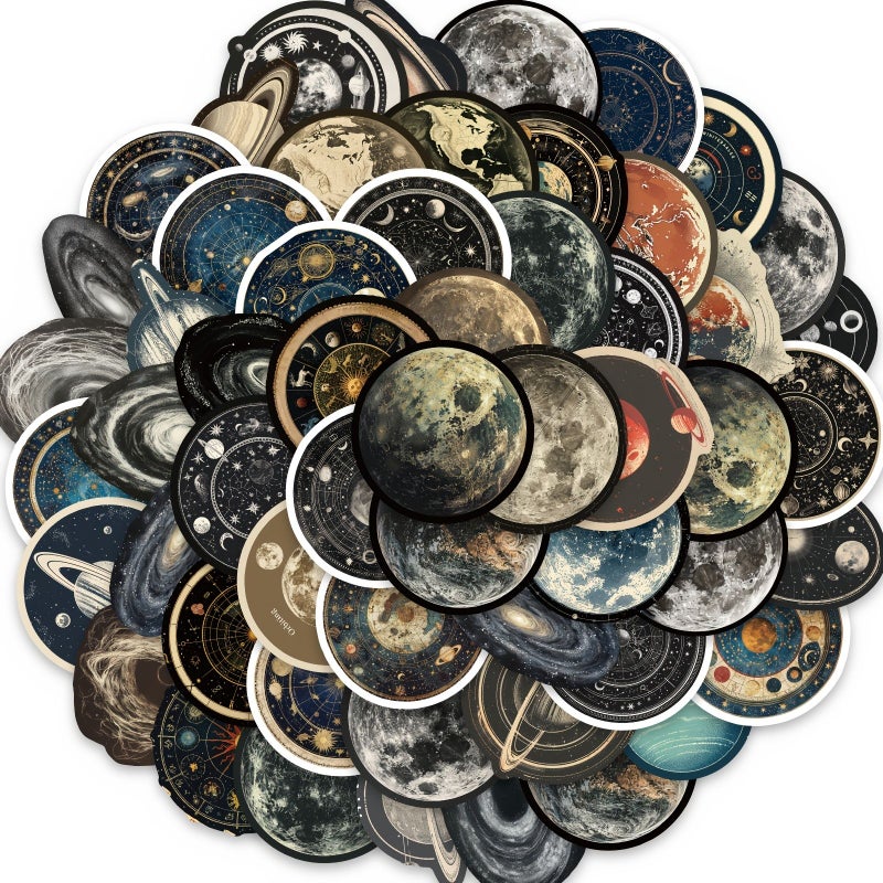 50Pcs Astronomy Galaxy Vintage Sticker Pack Cosmic Knowledge Decals Waterproof for Skateboards - Image 3
