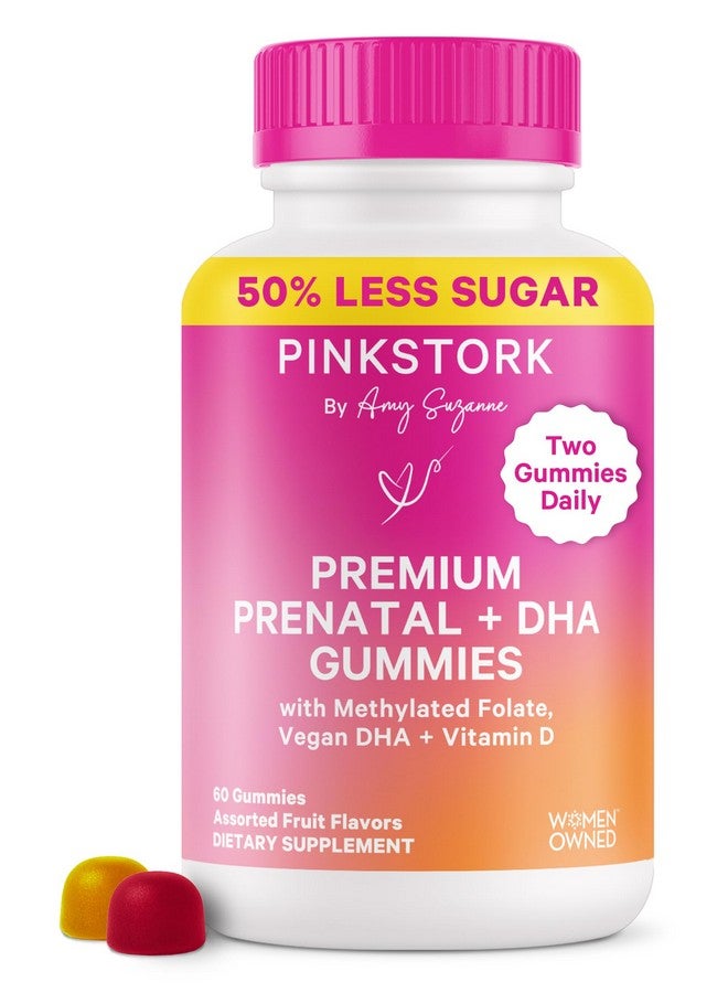 Pink Stork Premium Prenatal Gummy Vitamins with DHA, Folate, and Vitamin D - Multivitamin and Nutrient Blend for Neural Tube and Fetal Brain Development - Pregnancy Must Haves - 60 Vegan Gummies - Image 1