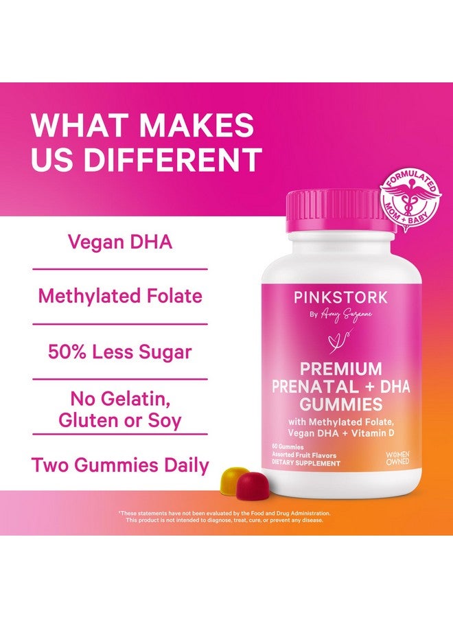 Pink Stork Premium Prenatal Gummy Vitamins with DHA, Folate, and Vitamin D - Multivitamin and Nutrient Blend for Neural Tube and Fetal Brain Development - Pregnancy Must Haves - 60 Vegan Gummies - Image 2