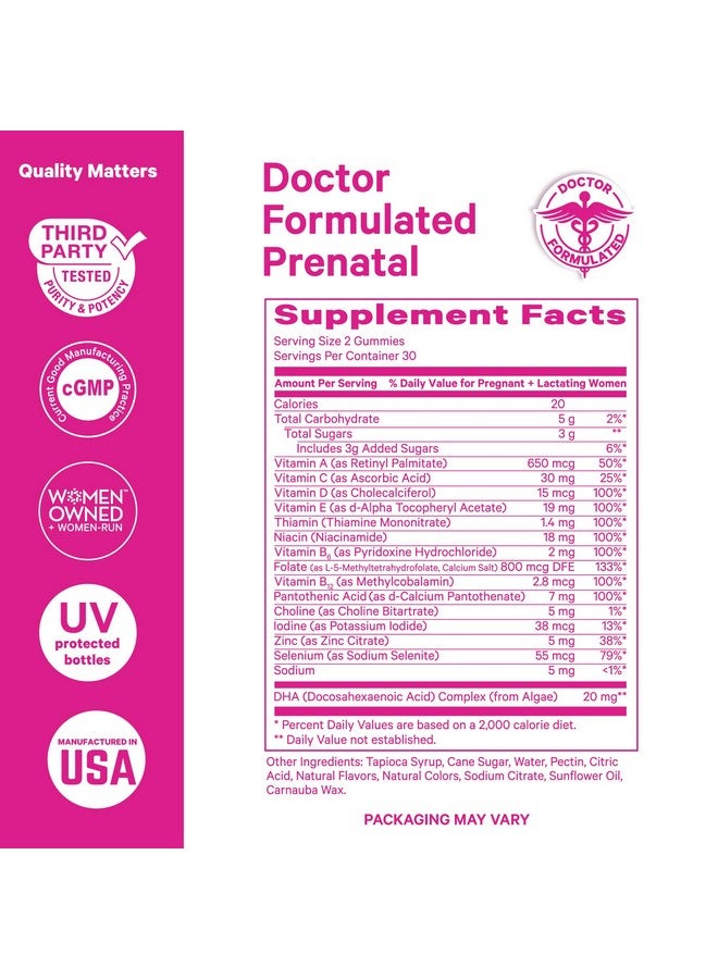 Pink Stork Premium Prenatal Gummy Vitamins with DHA, Folate, and Vitamin D - Multivitamin and Nutrient Blend for Neural Tube and Fetal Brain Development - Pregnancy Must Haves - 60 Vegan Gummies - Image 4