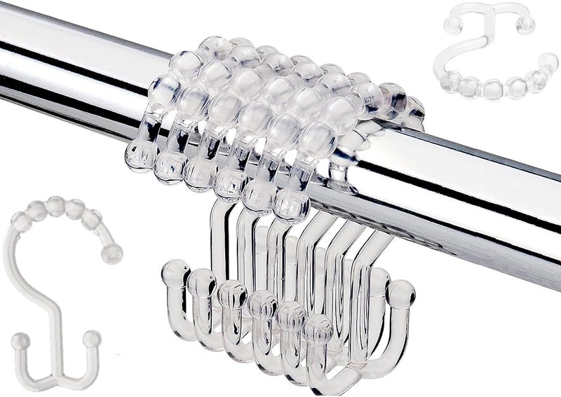 Resze 12 PCS Clear Plastic Double Shower Curtain Hooks, Multi-Functional Rings for Bathroom Shower Curtain,Shower Curtain Liner and Kitchen Supplies, etc. - Image 1
