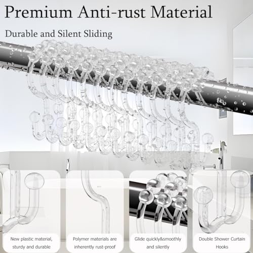 Resze 12 PCS Clear Plastic Double Shower Curtain Hooks, Multi-Functional Rings for Bathroom Shower Curtain,Shower Curtain Liner and Kitchen Supplies, etc. - Image 3