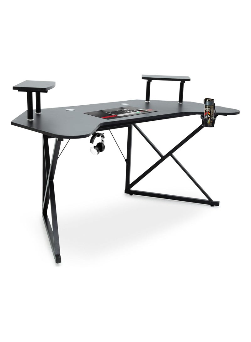 KARNAK L-Shaped Gaming Desk BLACK 160x60x76cm – Ergonomic Carbon Fiber Desk with Steel Frame - Image 1