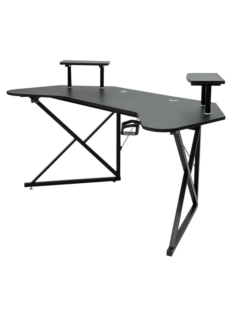 KARNAK L-Shaped Gaming Desk BLACK 160x60x76cm – Ergonomic Carbon Fiber Desk with Steel Frame - Image 2