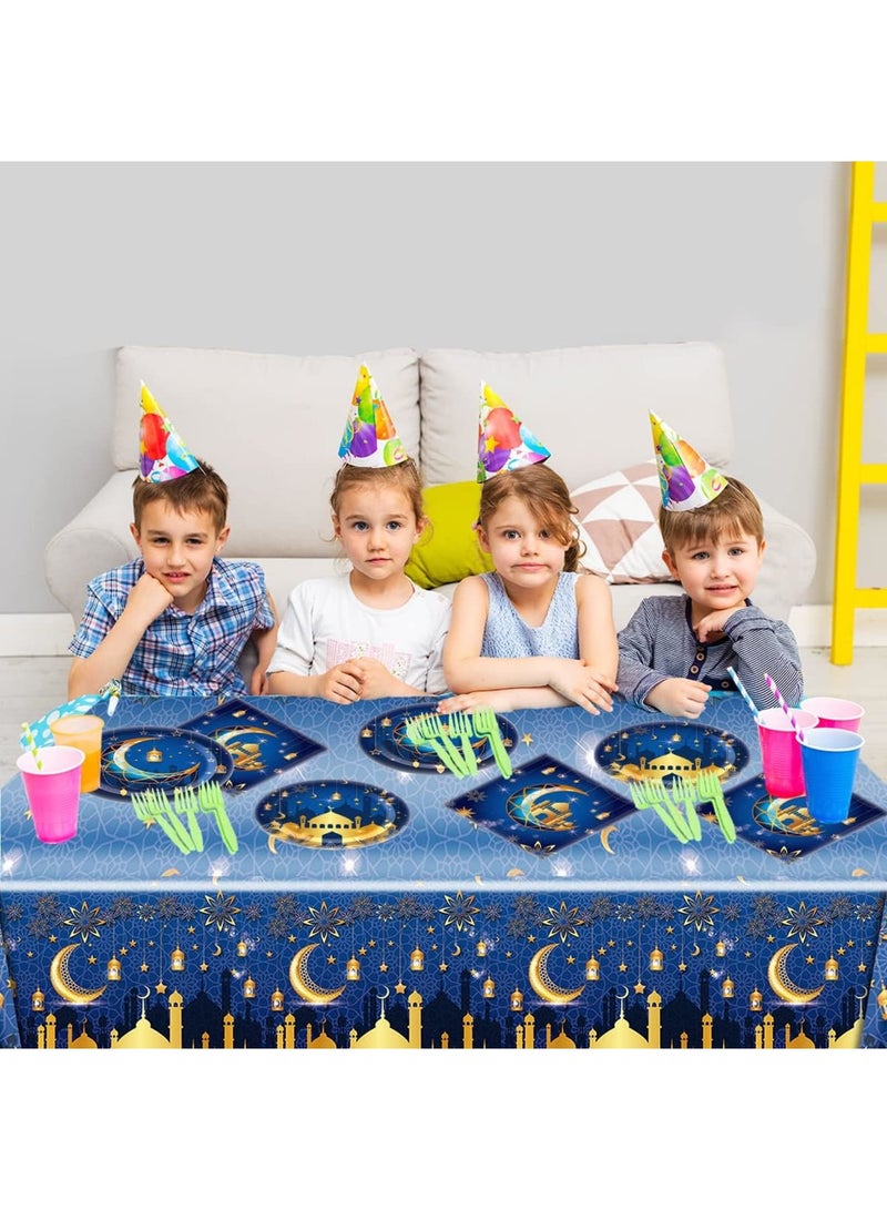 Barakah Ramadan Eid Mubarak Party Tableware Set for 8 Guests Include 16* Plates (8pcs 9 inch and 8pcs 7inch), 20 Napkins, 1 Tablecloth for Ramadan Decorations - Image 5