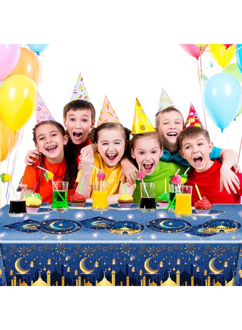 Barakah Ramadan Eid Mubarak Party Tableware Set for 8 Guests Include 16* Plates (8pcs 9 inch and 8pcs 7inch), 20 Napkins, 1 Tablecloth for Ramadan Decorations - Image 2