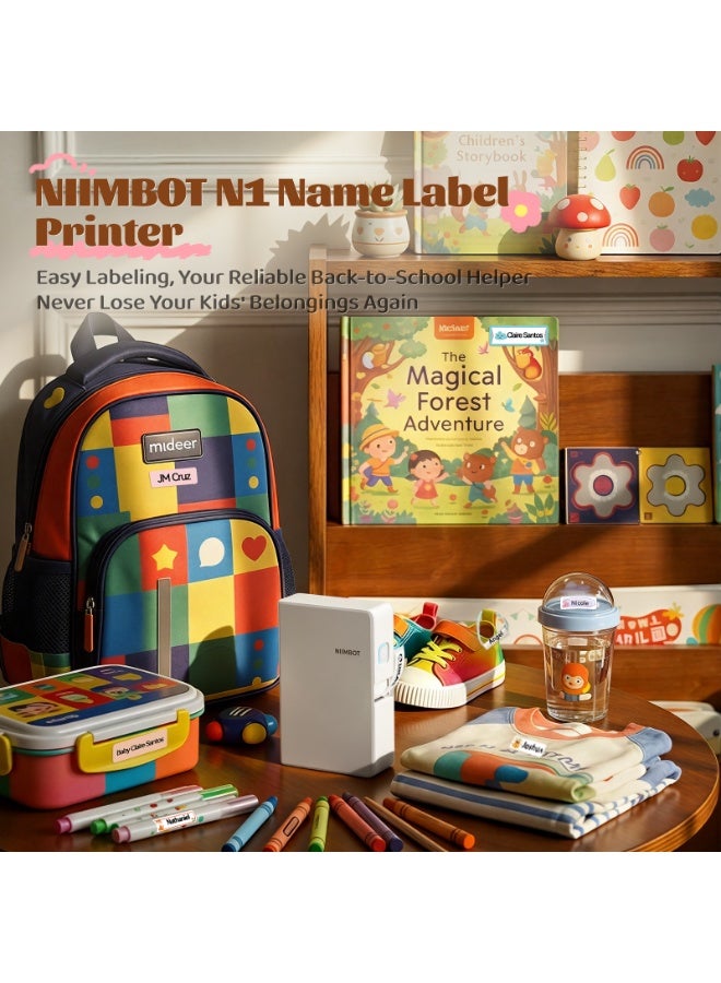 NIIMBOT N1 Label Maker with Tape, Portable Bluetooth Label Printer Support Color Ribbon Printing, Mini Sticker Labeler Rechargeable for Home Office Small Business Outdoor Storage, White(N1) - Image 2