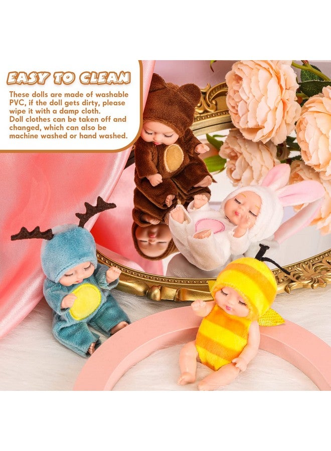 Hanaive 4 Pcs 4 Inch Mini Baby Dolls Lifelike Realistic Baby Dolls Animal Clothes Cute Tiny Babies Gifts For Kids Birthday Baby Shower (Cute Style) - Image 4