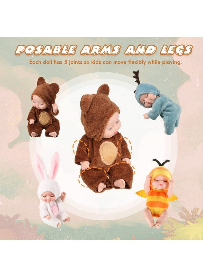 Hanaive 4 Pcs 4 Inch Mini Baby Dolls Lifelike Realistic Baby Dolls Animal Clothes Cute Tiny Babies Gifts For Kids Birthday Baby Shower (Cute Style) - Image 5