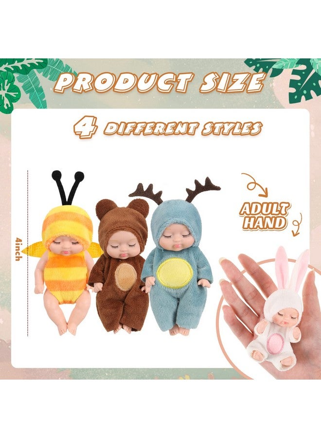 Hanaive 4 Pcs 4 Inch Mini Baby Dolls Lifelike Realistic Baby Dolls Animal Clothes Cute Tiny Babies Gifts For Kids Birthday Baby Shower (Cute Style) - Image 2