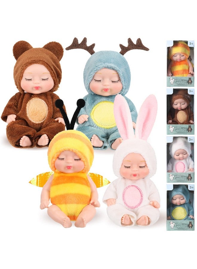 Hanaive 4 Pcs 4 Inch Mini Baby Dolls Lifelike Realistic Baby Dolls Animal Clothes Cute Tiny Babies Gifts For Kids Birthday Baby Shower (Cute Style) - Image 1