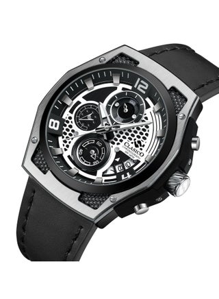Raptor 6-Hands Chronograph Watch – Silver & Black Edition with Genuine Leather Strap – Elite Y121 Calibre Movement – Waterproof Design - view 2