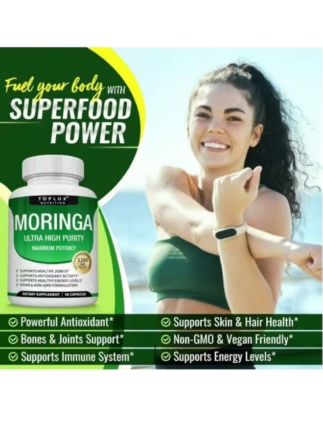 Toplux Moringa Capsules 1200mg – Ultra High Purity | Organic Moringa Oleifera Supplement | Supports Joints, Energy, Immunity & Antioxidant Health | Vegan, Non-GMO, 90 Veggie Caps - Image 3