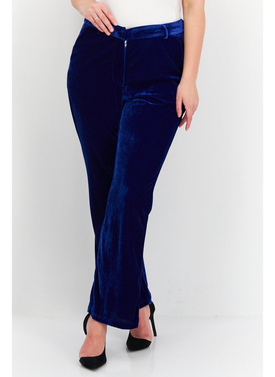 BCBGeneration Women Regular Fit Wide Leg Velvet Pants, Blue  - Image 1