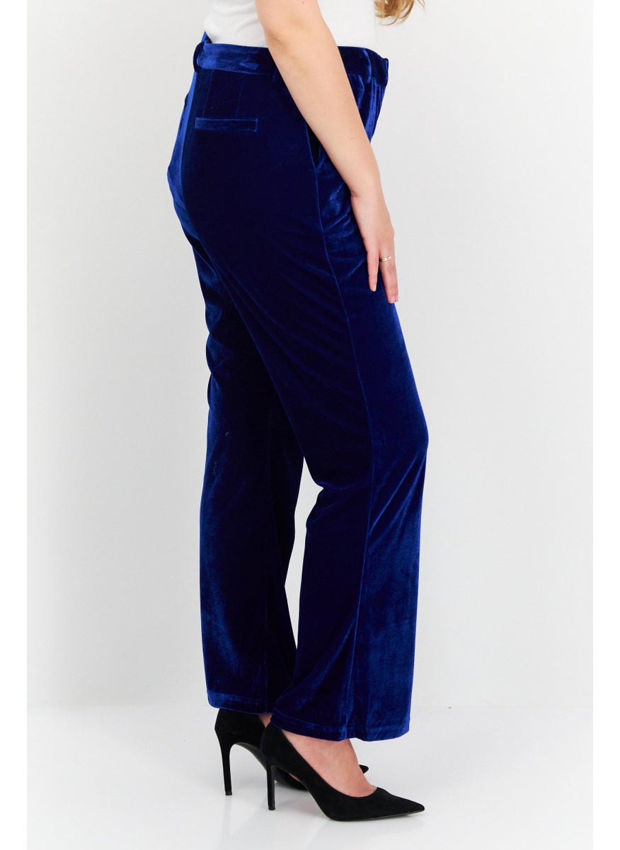 BCBGeneration Women Regular Fit Wide Leg Velvet Pants, Blue  - Image 4