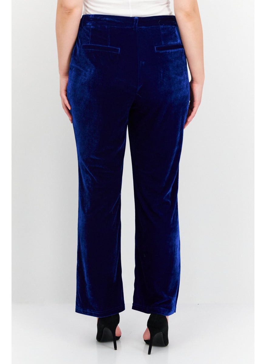 BCBGeneration Women Regular Fit Wide Leg Velvet Pants, Blue  - Image 2