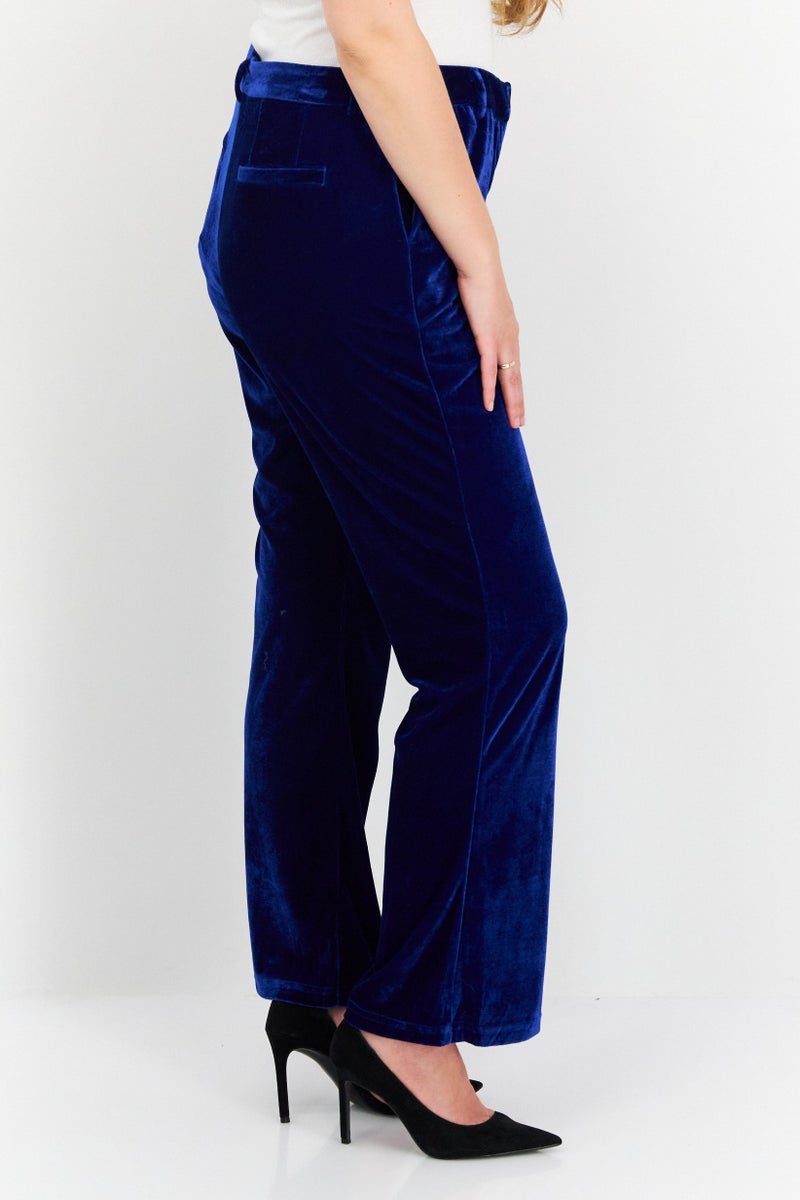 BCBGeneration Women Regular Fit Wide Leg Velvet Pants, Blue - Image 4