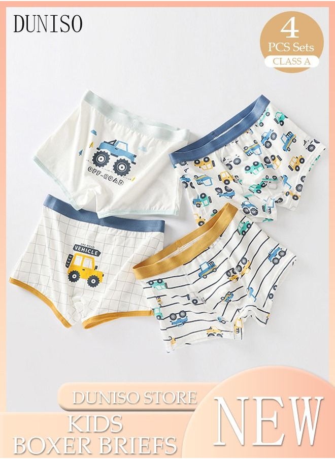 DUNISO 4 Pack Boy's Boxers Briefs Set Kid's Cotton Underwear Short Briefs Breathable and Soft Underpants with High Elastic Waistband Soft Little Boy Pants  - Image 1
