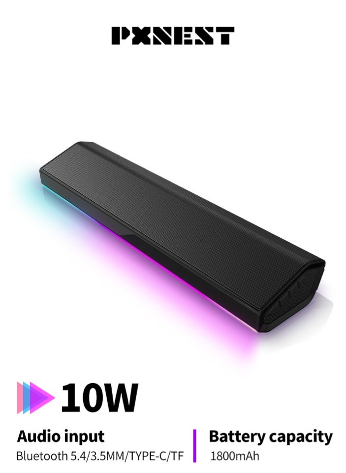 بيكسنست مكبر صوت مكتبي للألعاب، مكبر صوت ستيريو بلوتوث بقوة 10 واط مع إضاءة RGB، توصيل وتشغيل USB، بطارية مدمجة، يدعم بطاقة TF (أسود) - Image 1