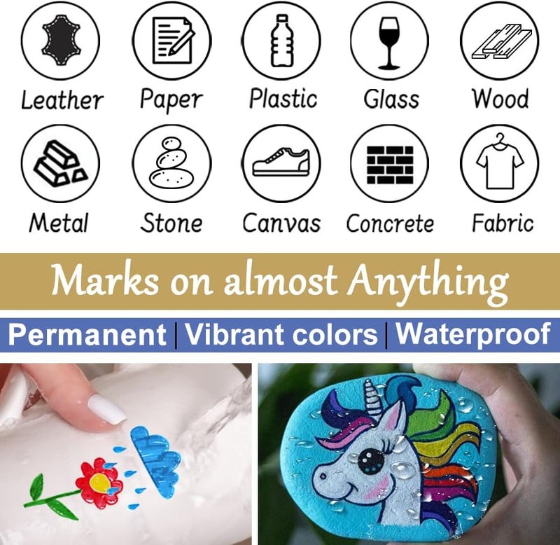 Overseas Paint Markers Pens, 12 Colors Painting Marker on Almost Anything, Quick Dry and Permanent, Oil-Based Paint Pens Set for Rock, Wood, Metal, Fabric, Plastic, Canvas, Glass, Rubber, DIY Craft - Image 4