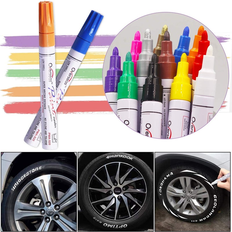 Overseas Paint Markers Pens, 12 Colors Painting Marker on Almost Anything, Quick Dry and Permanent, Oil-Based Paint Pens Set for Rock, Wood, Metal, Fabric, Plastic, Canvas, Glass, Rubber, DIY Craft - Image 3