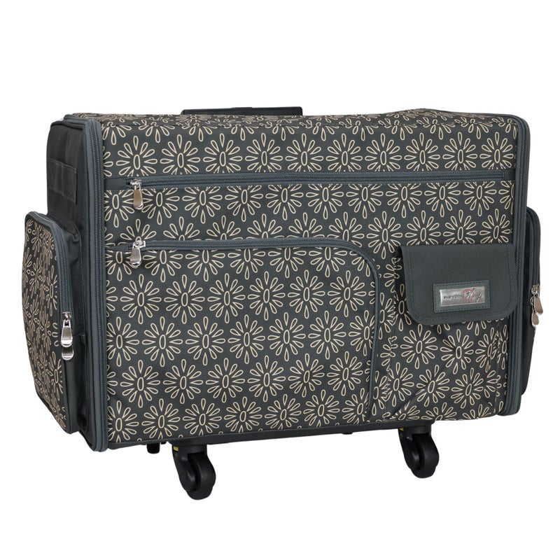 Everything Mary XL Flat-Top Rolling Sewing Machine Case â€“ Tan Geo Craft Bag with Wheels â€“ Portable Organizer for Sewing, Scrapbooking, Quilting & Craft Supplies - Image 1