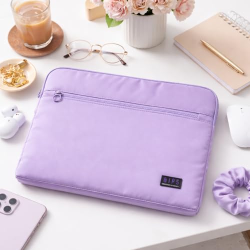 QIPS 14-Inch Laptop Sleeve – Slim PU-Coated Water-Resistant Case with Foam Padding & Front Pocket – Fits MacBook, Dell, Lenovo, HP – Lightweight Protective Sleeve for Work, School & Travel (Lavender) - Image 3