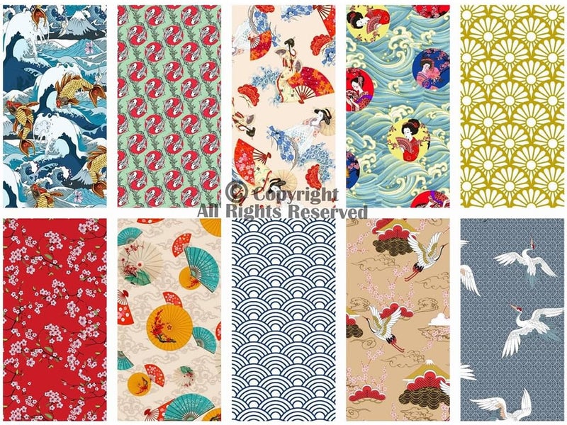 Craftido -25 Options- 100% Cotton Quilting Fabric Bundles 10pcs Fat Quarters 18â€x21â€-Medium Weight 5.2 oz- Soft Cotton for Quilting, Sewing Project, Patchwork, DIY Crafts â€“ Japanese Style - Image 2