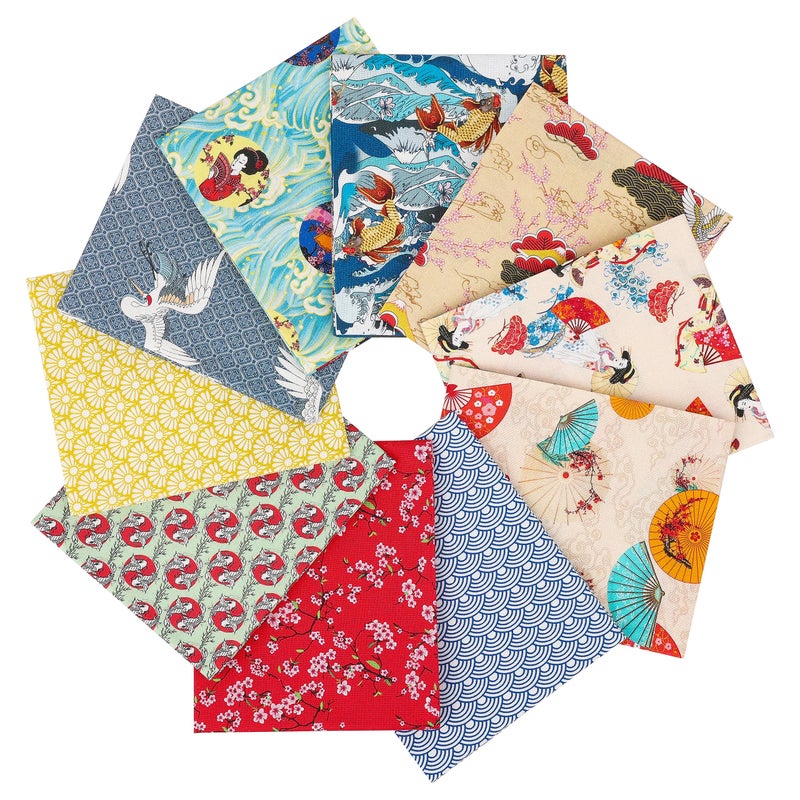 Craftido -25 Options- 100% Cotton Quilting Fabric Bundles 10pcs Fat Quarters 18â€x21â€-Medium Weight 5.2 oz- Soft Cotton for Quilting, Sewing Project, Patchwork, DIY Crafts â€“ Japanese Style - Image 1