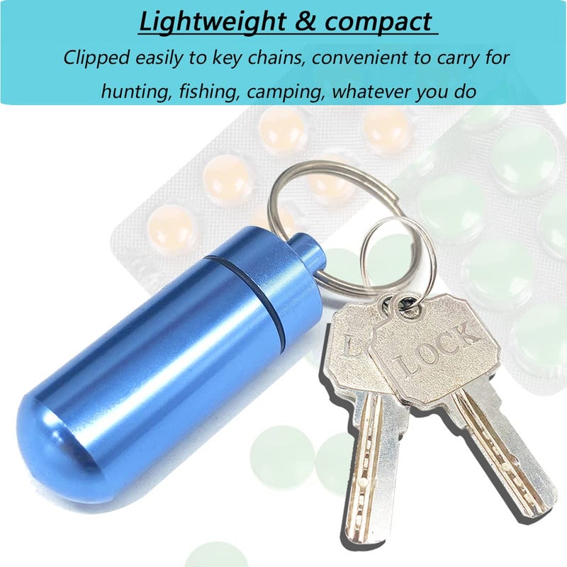 EFFIET 5 Packs Mini Keychain Pill Holder Fob, EFFIET Waterproof Portable Tablets Container Case Aluminum Outdoor Camping Emergency Pill Capsule Box Bottle - Image 4