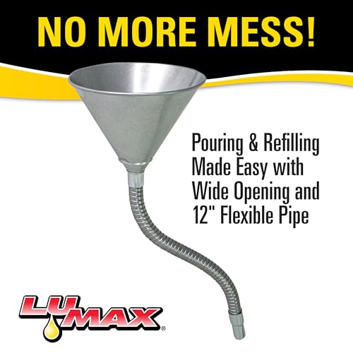 Lumax LX-1704 Silver Galvanized Funnel with 12" Flexible Pipe with Screen. Built with Heavy Duty Galvanized Steel Construction. Ideal for Transmission Fluid - Image 2