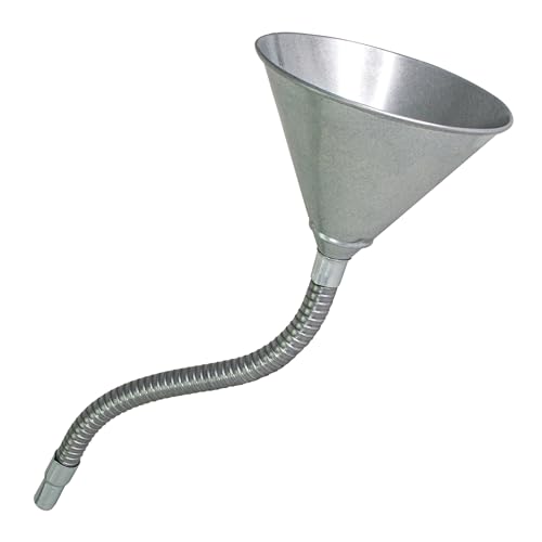 Lumax LX-1704 Silver Galvanized Funnel with 12" Flexible Pipe with Screen. Built with Heavy Duty Galvanized Steel Construction. Ideal for Transmission Fluid - Image 1