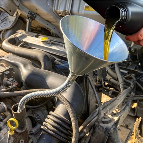 Lumax LX-1704 Silver Galvanized Funnel with 12" Flexible Pipe with Screen. Built with Heavy Duty Galvanized Steel Construction. Ideal for Transmission Fluid - Image 5