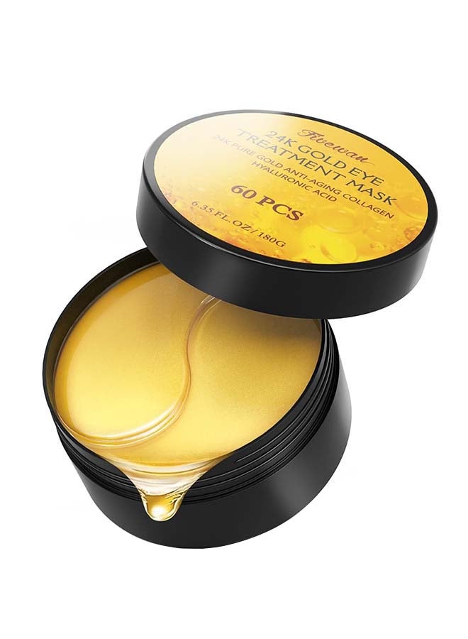 Fivewan 24k Gold Under Eye Patches - 60 Pieces Eye Mask Pure Gold Anti-Aging Collagen Hyaluronic Acid - Image 1