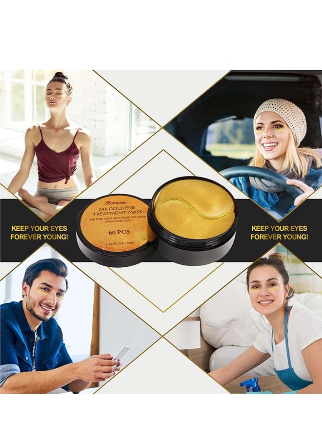Fivewan 24k Gold Under Eye Patches - 60 Pieces Eye Mask Pure Gold Anti-Aging Collagen Hyaluronic Acid - Image 5