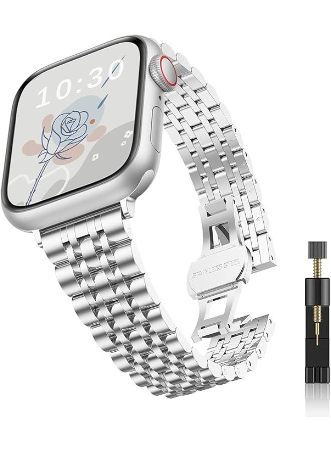 Metal Strap   For (A-pple) Watch Series 9/Series 8/Series 7 [45mm]/Series 6/Series 5/Series 4/SE 2/SE [44mm]/Series 3/Series 2 [42mm], Metal Watchs  For (A-pple) Watch Ultra 2/Ultra [49mm] -Silver - Image 1
