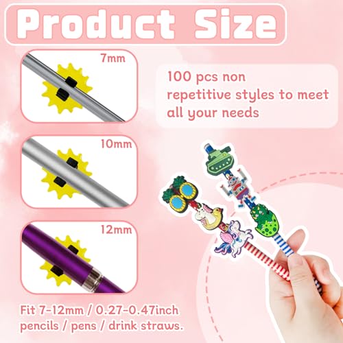 Zddaoole 100 Pcs Cute Pencil Topper Decoration,Bulk Random Pencil Topper Accessories,Different Pencil Clips Decorations for Pupil/Junior Students Gifts,Awards,Prize - Image 3