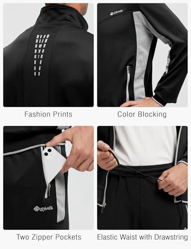 Rdruko Men's Tracksuit Athletic Full Zip Casual Sports Outfit Jogging Gym Sweatsuit(Black+Gray,US XL) - Image 5