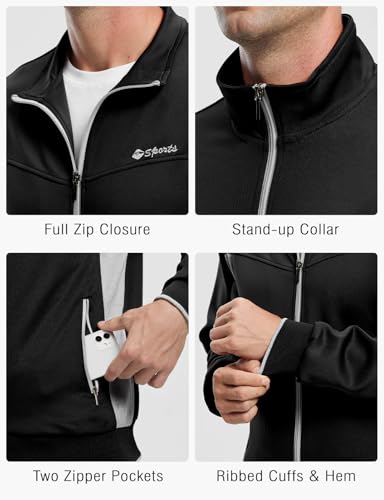 Rdruko Men's Tracksuit Athletic Full Zip Casual Sports Outfit Jogging Gym Sweatsuit(Black+Gray,US XL) - Image 4