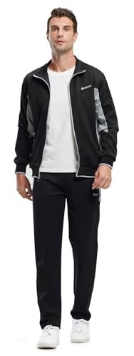Rdruko Men's Tracksuit Athletic Full Zip Casual Sports Outfit Jogging Gym Sweatsuit(Black+Gray,US XL) - Image 3