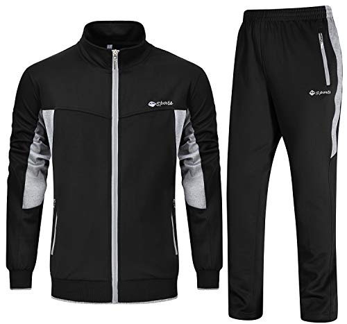 Rdruko Men's Tracksuit Athletic Full Zip Casual Sports Outfit Jogging Gym Sweatsuit(Black+Gray,US XL) - Image 1