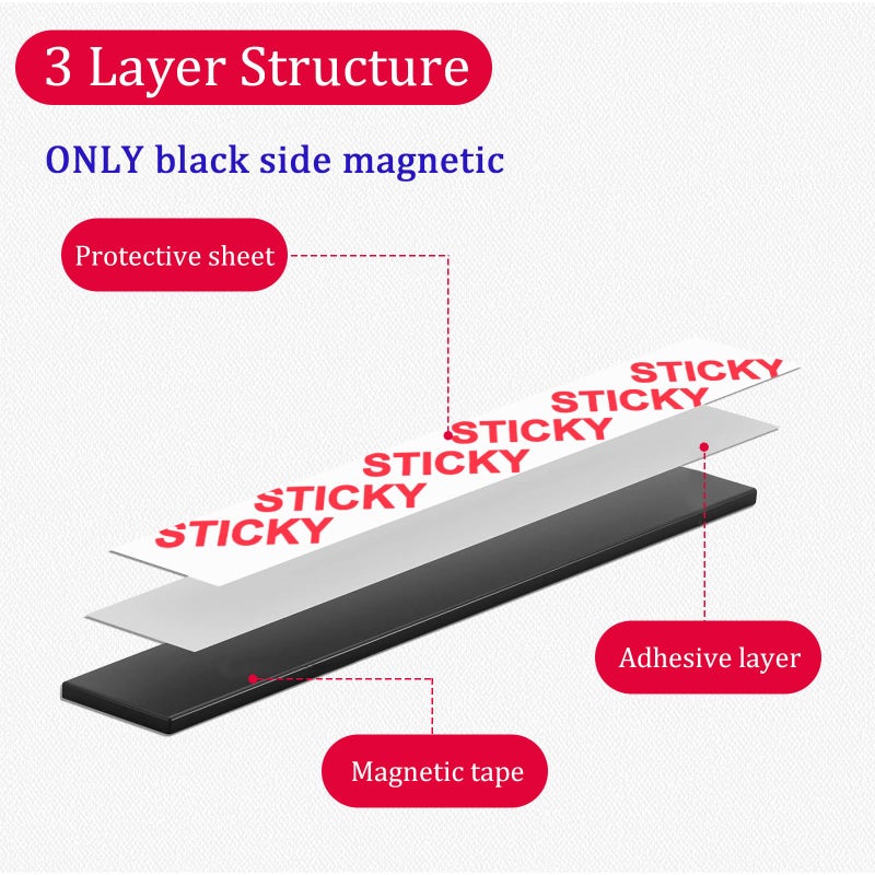 Towjug 10 Feet x1/2 in Magnetic Tape Strips Roll with Adhesive Backing, Flexible Sticky Magnet Tape for Lightweight Craft DIY Projects, Whiteboards and Fridge Organization (0.06" Thick) - Image 3