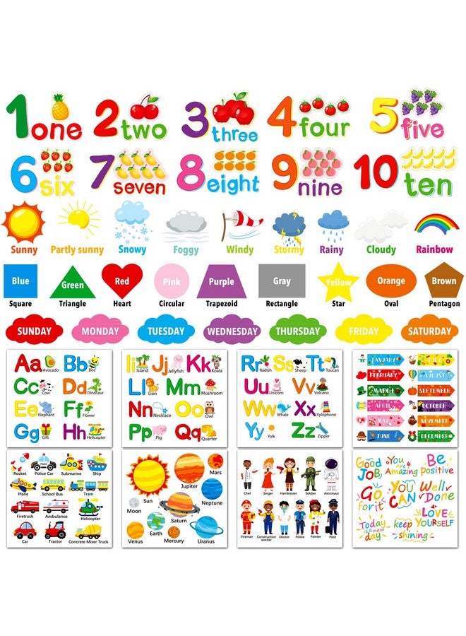 Omlisca Alphabet Numbers Wall Decals 12 Sheets Color Weather Learning Educational Wall Stickers Peel And Stick Solar System Shape Wall Decals For Kids Toddlers Classroom Playroom Bedroom Wall Decorations - Image 1
