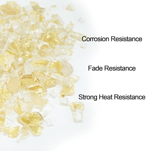 Kleuete 5 Pound 1/2 Inch Crushed Fire Glass for Natural or Propane Fire Pit Fireplace and Landscaping, Gold - Image 2