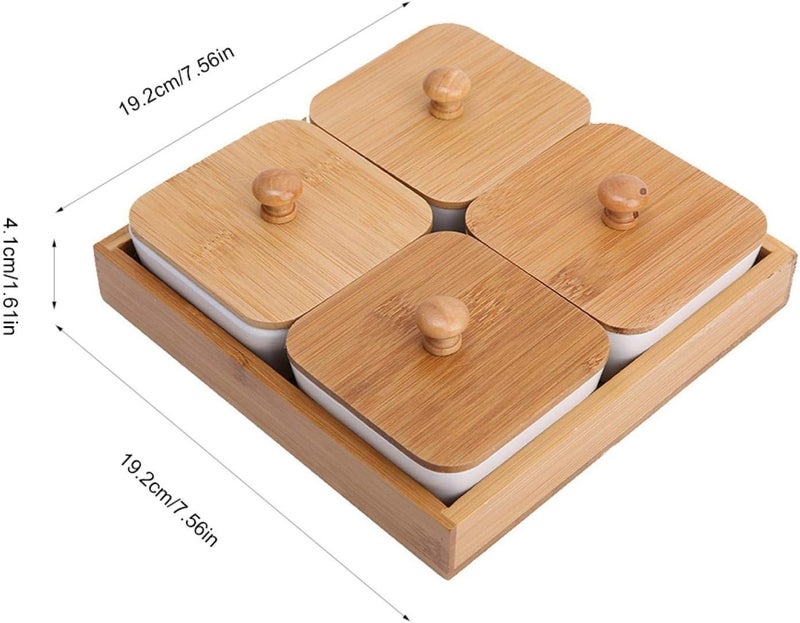 Raguso Ceramic Snack Serving Tray Compartment Serving Platter with Lid and Pallets Removable Container Food Storage for Appetizer Condiments Nuts4 grid - Image 2